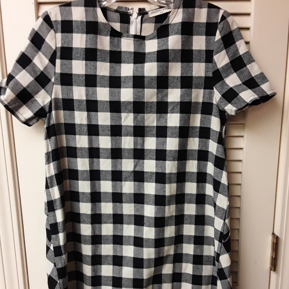 Grey Checkered Buffalo Plaid Dress Boho NWT S M